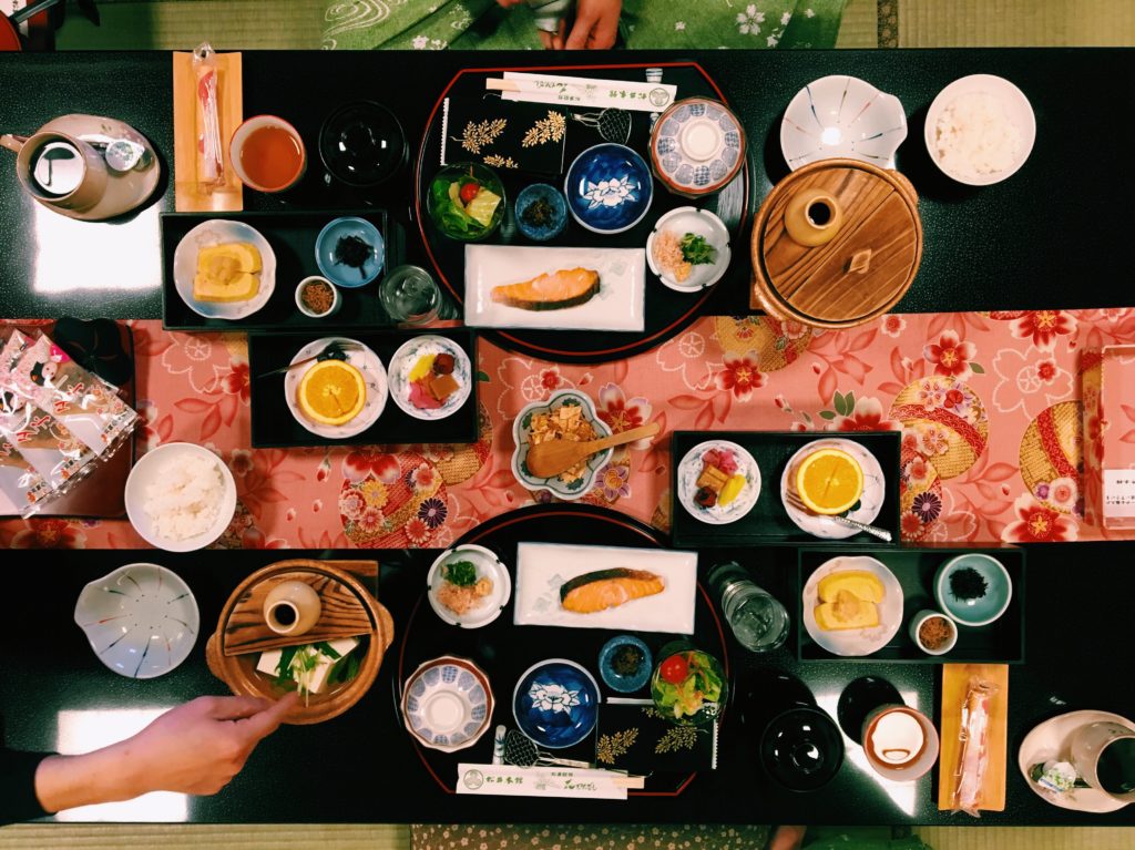 Traditional Japanese breakfast spread